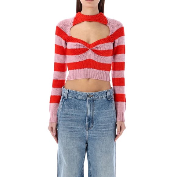 Marni Sweaters - Marni Striped Crop Sweater in Red/Pink, size 42 - fits like a fitted size small